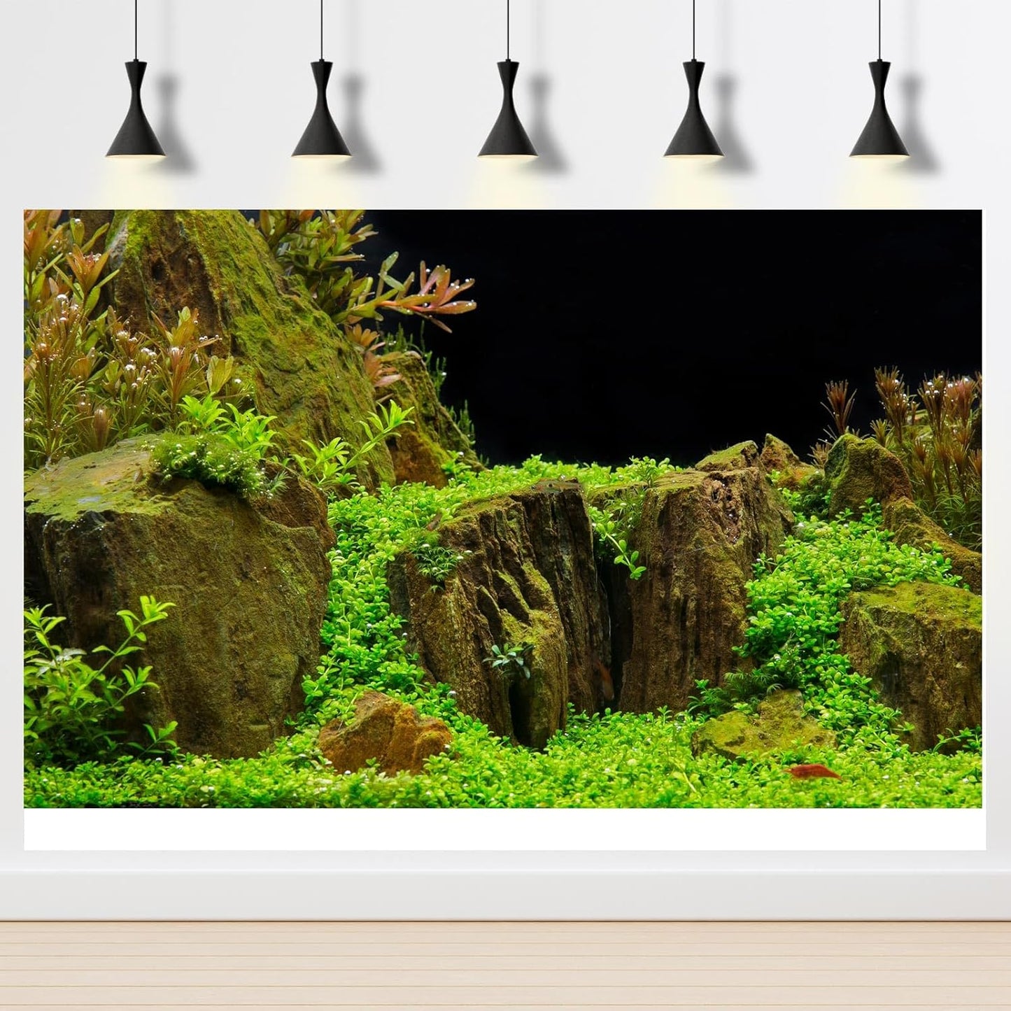 Aquarium Background Exquisite Underwater Grass Moss Fish Tank Background Under Water Stone Terrarium Background Durable Vivid Leaves Undersea Scene Tank Background 36x18in