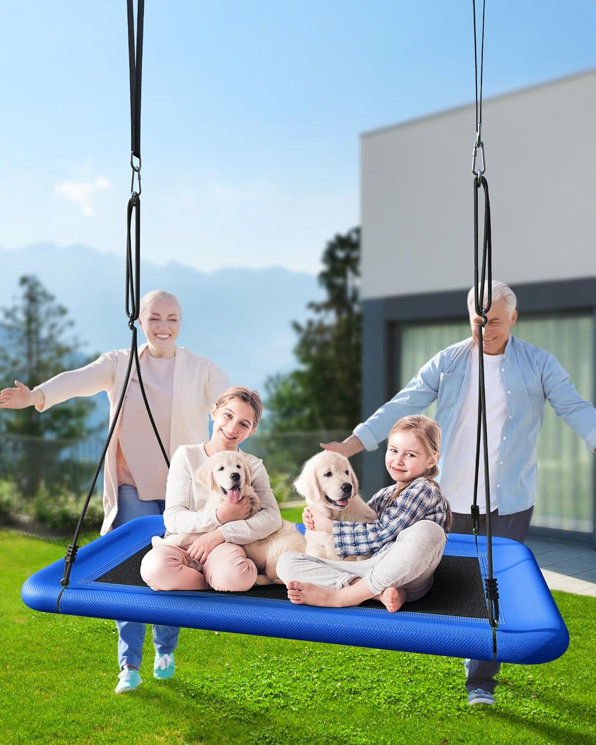 Tree Swing for Kids and Adults, 60" Waterproof Rectangle Platform Swing, 700lbs Heavy Duty with Adjustable Straps, Blue