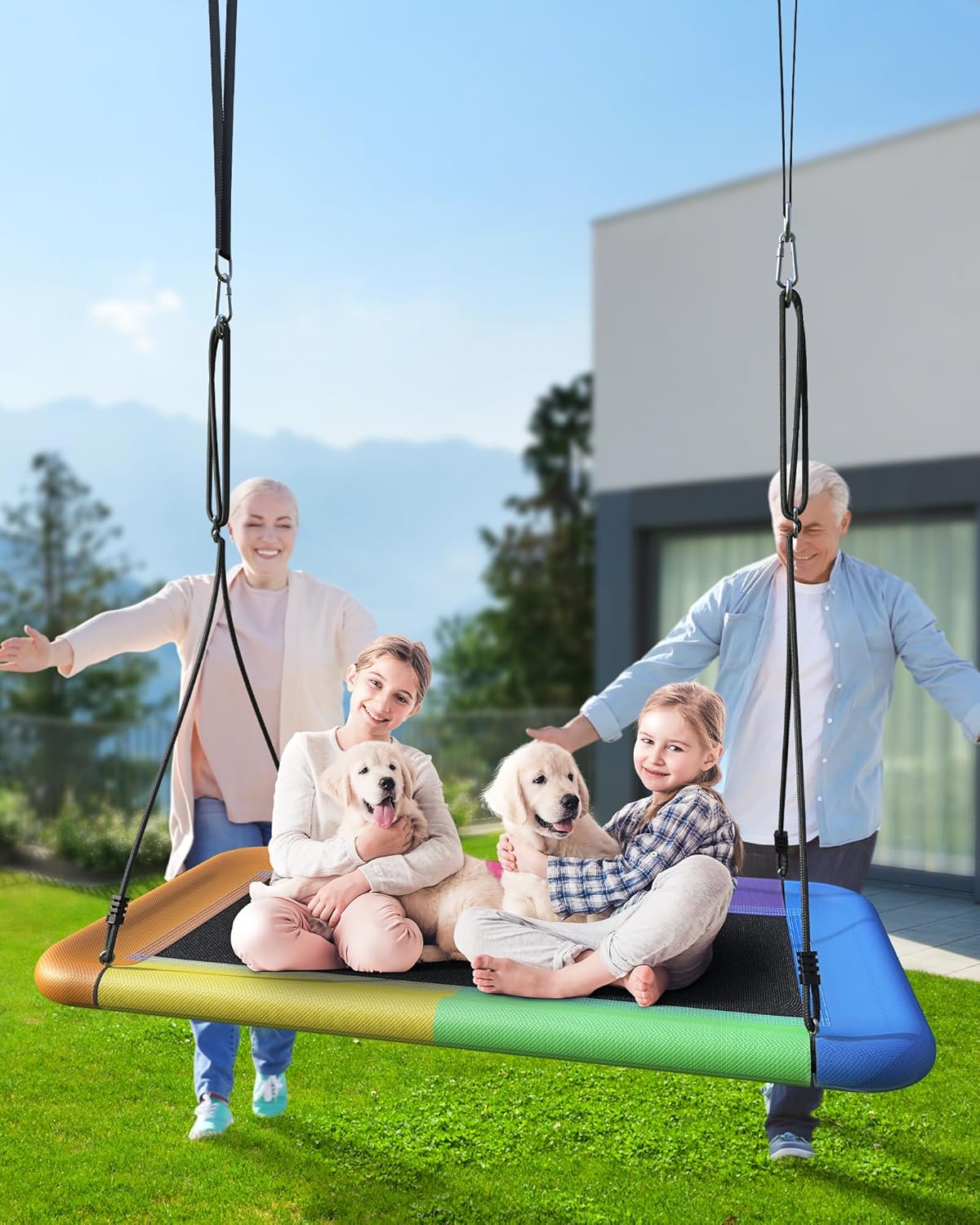 Tree Swing for Kids and Adults, 60" Waterproof Rectangle Platform Swing, 700lbs Heavy Duty with Adjustable Straps, Colorful