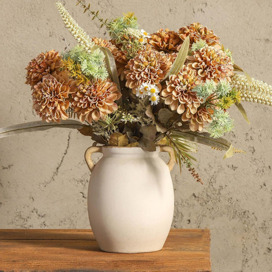 Ceramic Flower Vase 7.6 inch Farmhouse Rustic Vase Decorative Pottery Terracotta Vases for Home Decor Table Mantle Fireplace Living Room Bathroom Wedding Centerpiece