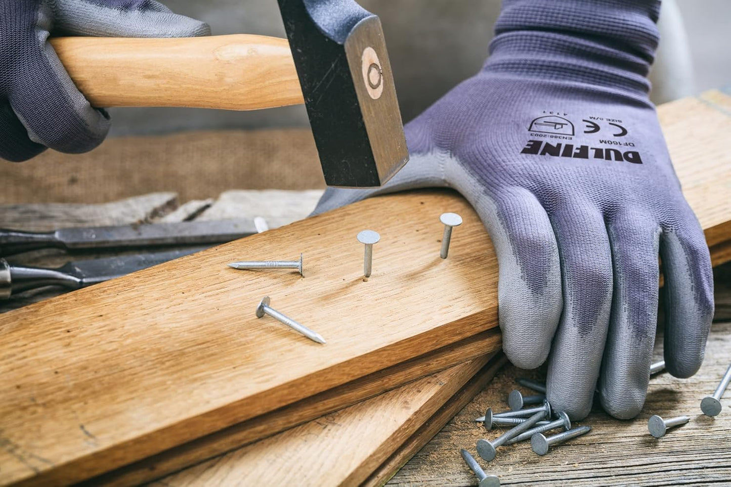 DULFINE Safety Work Gloves PU Coated-12 Pairs,Grey Seamless Knit Glove with Polyurethane Coated Smooth Grip on Palm & Fingers, for Men and Women, Ideal for General Duty Work (Extra Large)