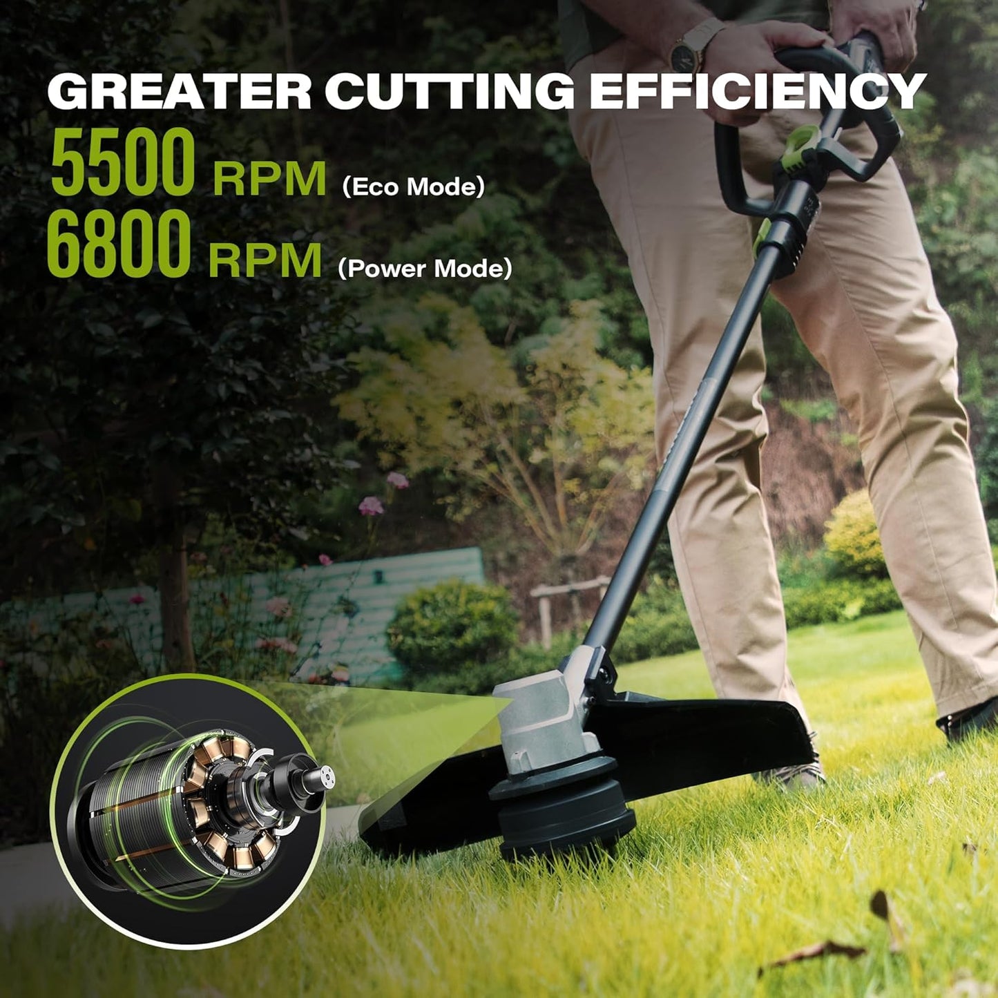 SUNTEK Electric String Trimmer Edger, 40V 15-Inch Brushless String Trimmer Cordless with 4.0Ah Battery and Fast Charger Included, 2-Speed Levels, Integrated Screen and APP Connection, Aluminum, Black