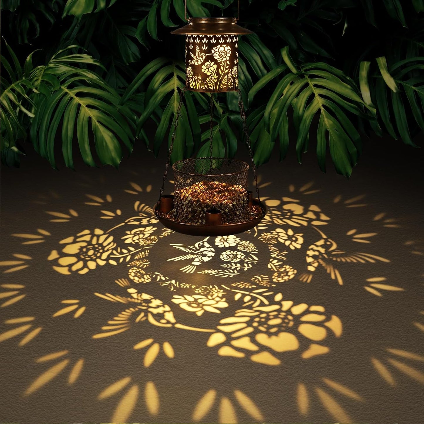 Hummingbird Solar Bird Feeder for Outdoor Hanging Gifts for Women Mom Grandma Metal Wild Birdfeeder Garden Lantern Decor Lanterns Outside for Yard, Patio, Lawn, Pathway, Landscape