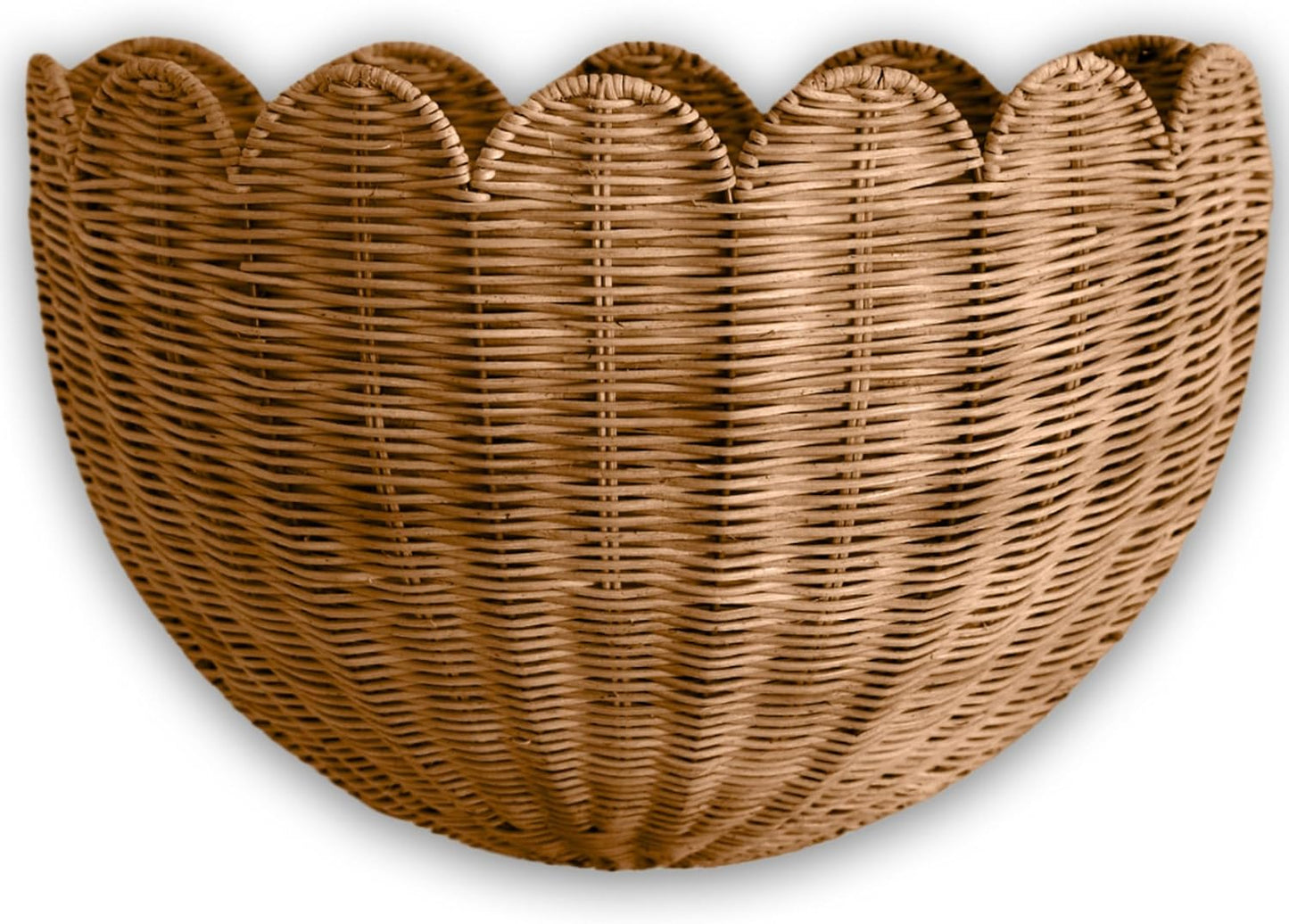 BEBE BASK Scalloped Wicker Hanging Basket - The Original Wicker Wall Decor - Hand Woven Wall Basket - Home Décor Wall Hanging Basket - Wall Storage Basket for Nursery, Living Room and Bathroom (Mocca)