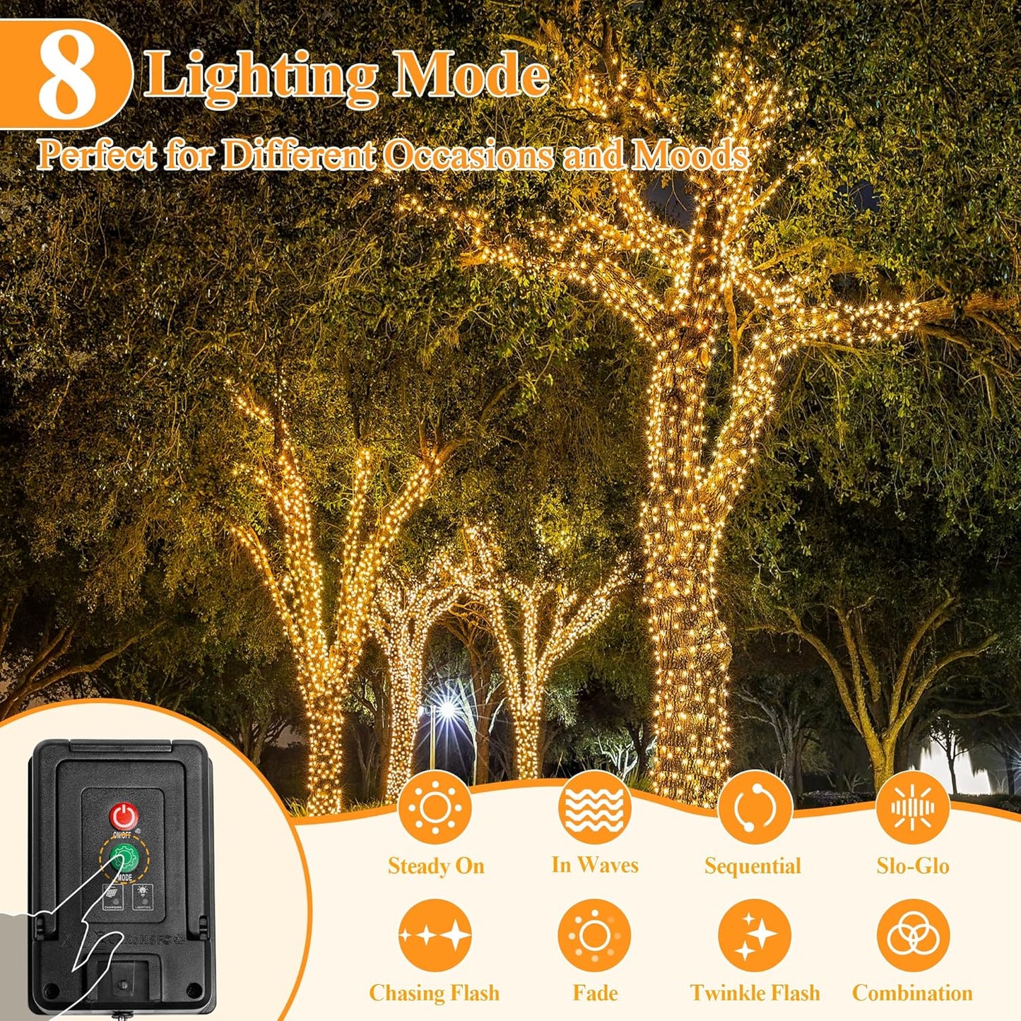 Solar String Lights 240LED 79FT, IP67 Waterproof Solar Lights for Outside with 8 Lighting Modes, Upgraded Solar Panel Fairy Lights for Garden Party Wedding Decorations (Warm White)