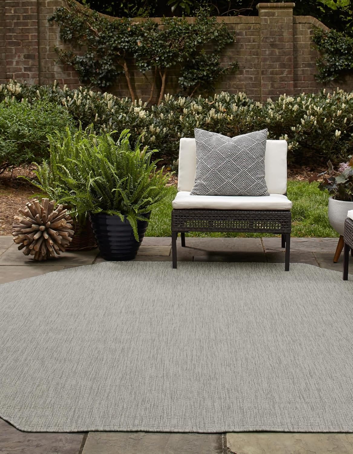 Unique Loom Collection Casual Transitional Solid Heathered Indoor/Outdoor Flatweave Area Rug (7' 10" Octagon, Light Gray/Ivory)