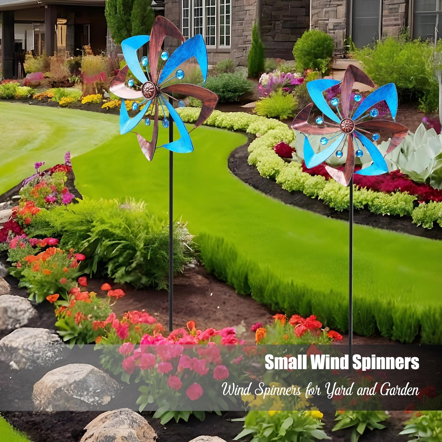 Wind Spinners Outdoor, 10 inch Wind Sculptures & Spinners, Metal Kinetic Wind Spinner, Decorative Pinwheels Large Wind Spinners for Yard and Garden Decor, Blue