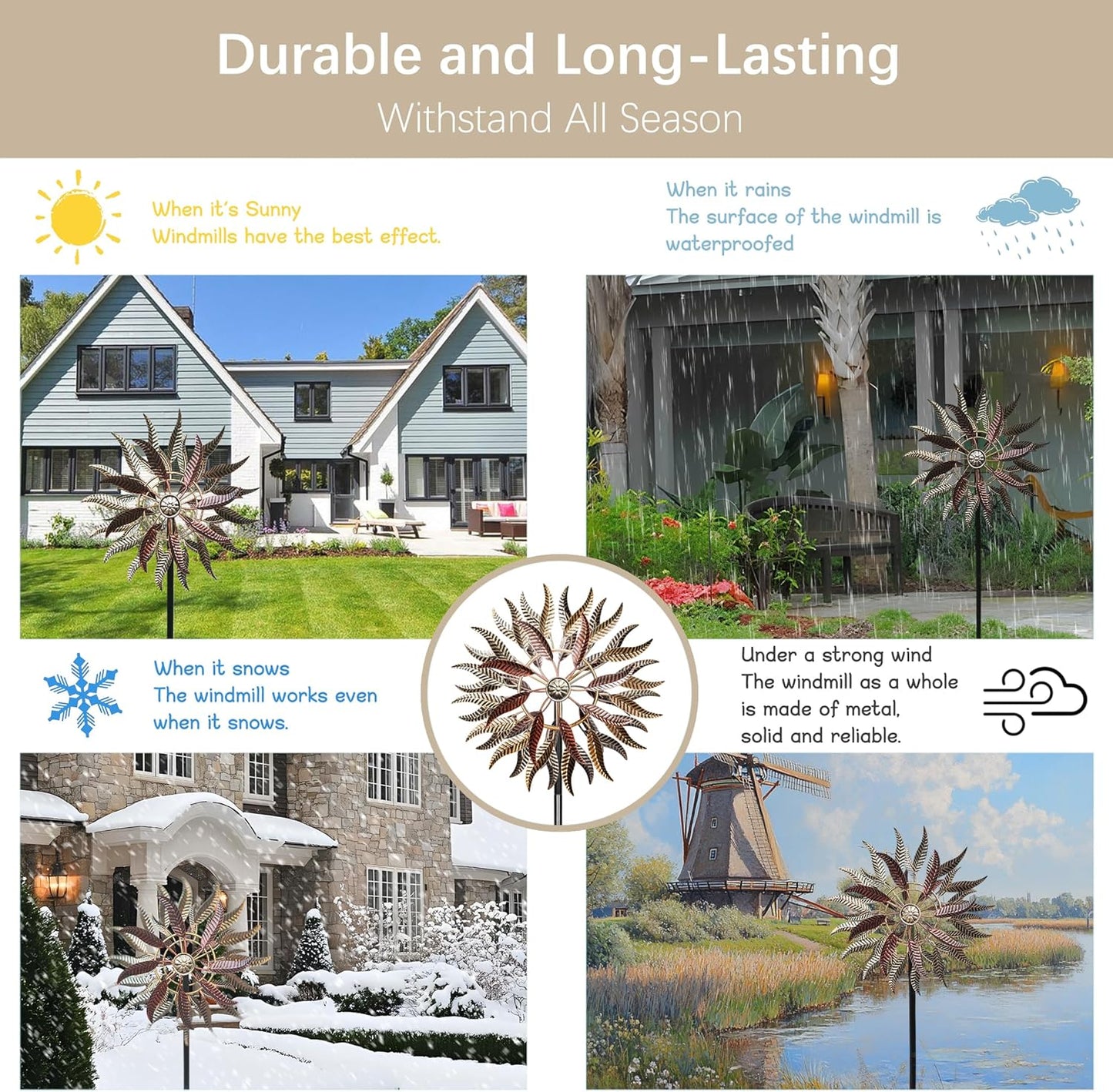 Large Outdoor Metal Wind Spinner,Two-Way Wind Sculptures,360 Degrees Kinetic Wind Spinners Yard Art Decor for Patio, Lawn & Garden 63 * 13.4 Inches