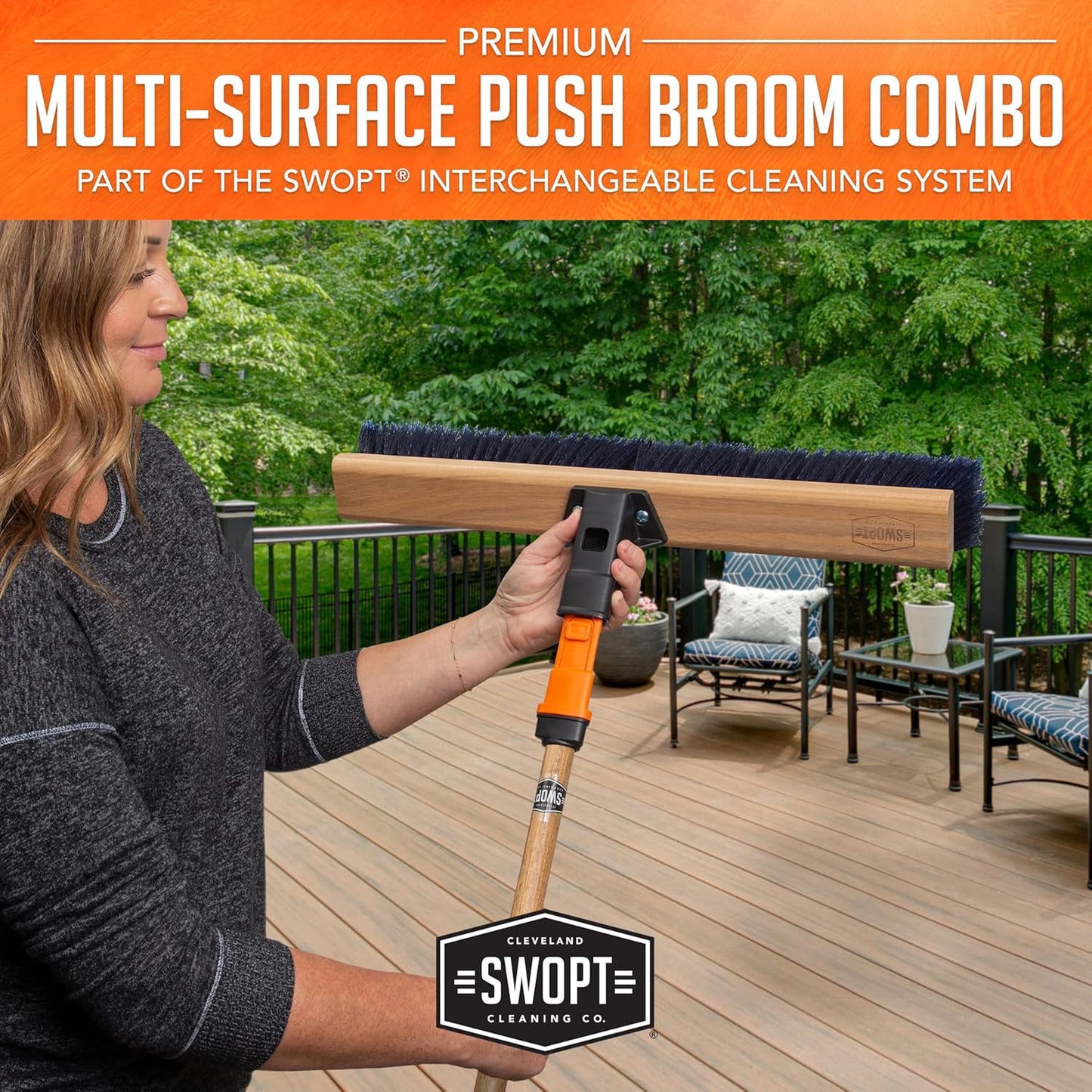 SWOPT 24” Premium Multi-Surface Push Broom Head — Cleaning Head Interchangeable with All SWOPT Cleaning Products for More Efficient Cleaning and Storage — Indoor and Outdoor Push Broom
