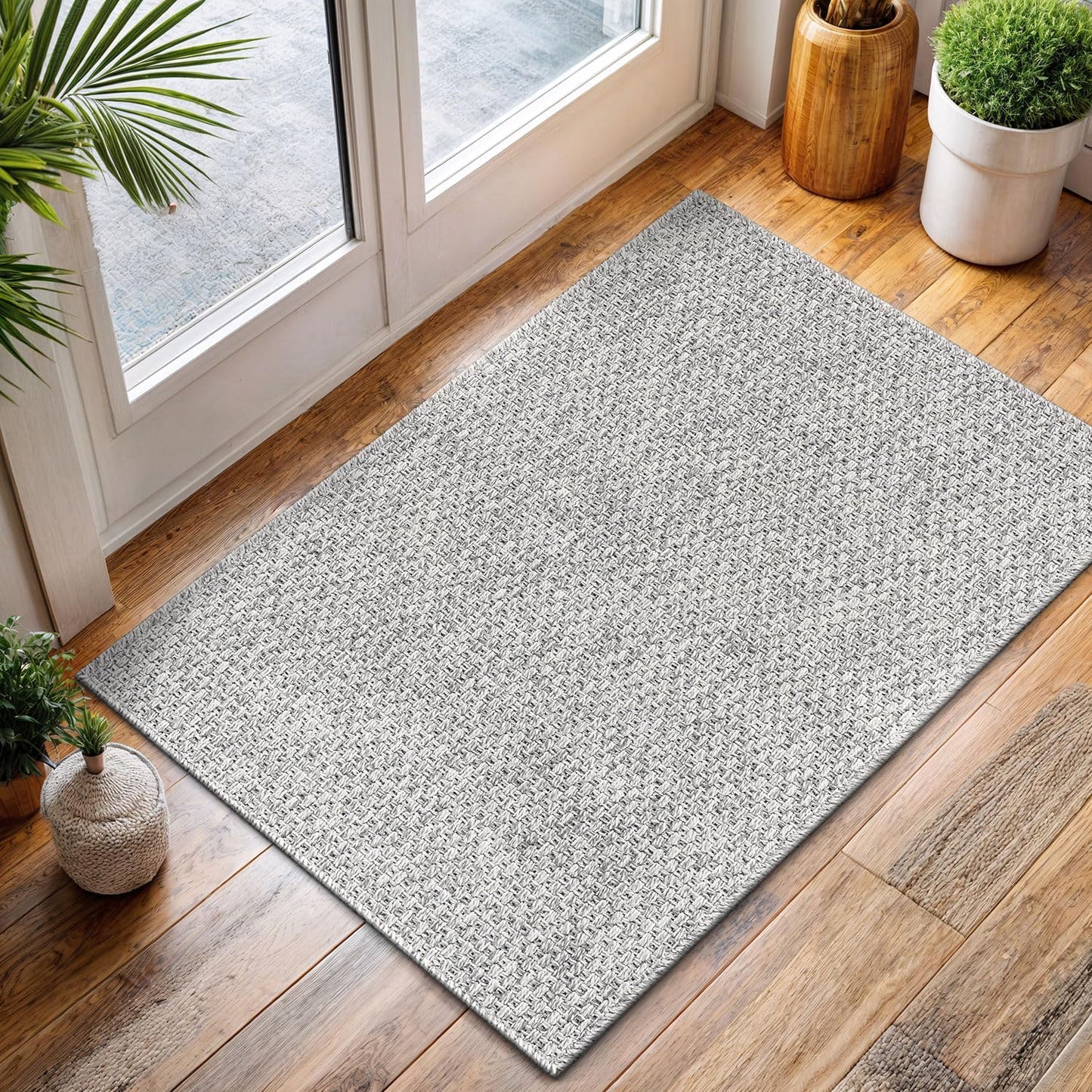 CAMILSON Easy Jute Rug 2x3, Indoor Outdoor Gray Color Farmhouse Area Rugs for Living Room and Kitchen Rug, Solid Boho Woven Design, Easy-Cleaning, Washable Outside Carpet Alfombras (2 x 3)
