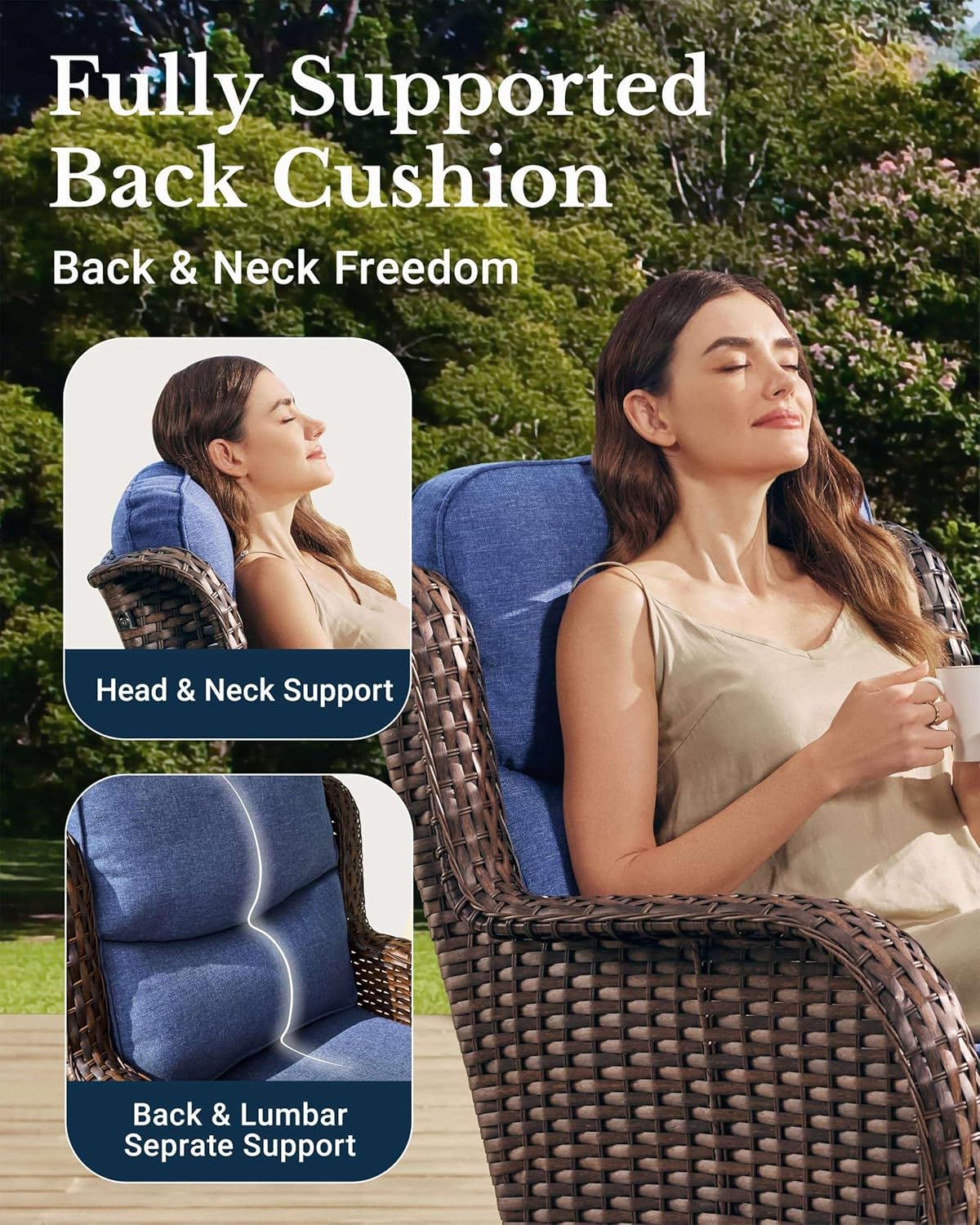 HILLGA Luxury Patio Furniture Set with 6-Inch Thick Cushions, High Back Outdoor Swivel Rocker Chairs and Patio Couch, 10-Piece All Weather Conversation Set for Porch Deck Pool Yard, Blue (V3)