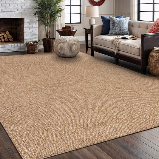 Washable Easy Jute Rug 5x7, Indoor Outdoor Rugs Natural Color Farmhouse Area Rugs for Living Room, Kitchen Rug High Traffic Area, Easy to Clean Solid Boho Woven Design Outside Carpet (5 X 7 Natural)