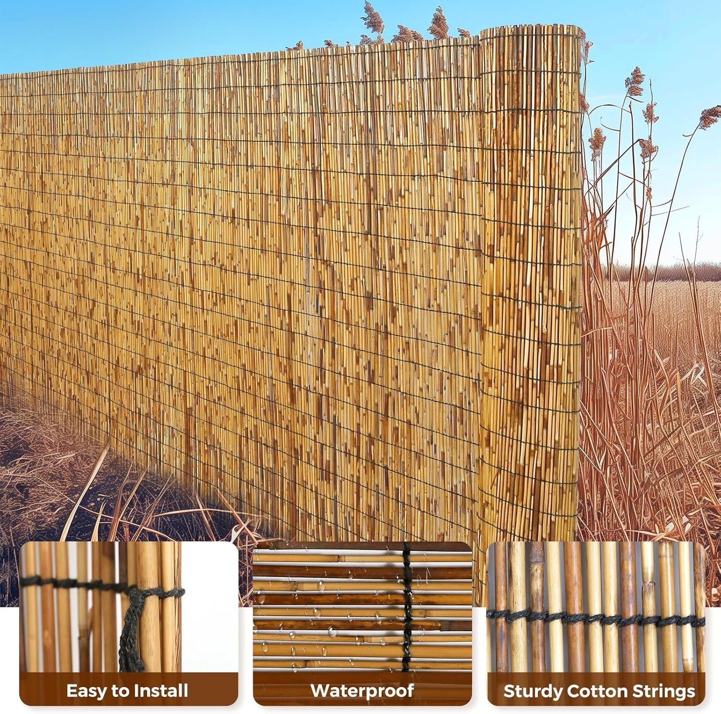 Natural Reed Fencing, Eco-Friendly Reed Fence, 5 feet High x 13.1 feet Long, Reed Screen for Backyard Patio Garden and More,Brown…