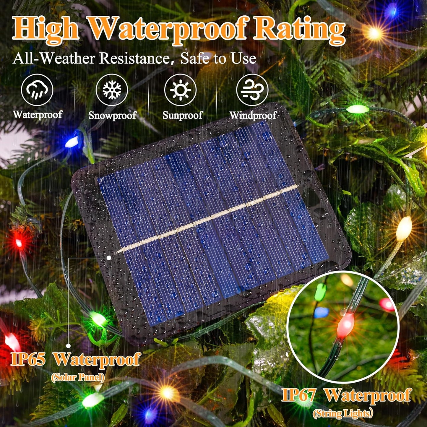 Solar String Lights 120LED 40FT, IP67 Waterproof String Lights for Outside with 8 Lighting Modes, Upgraded Solar Panel Fairy Lights for Garden Party Wedding Decorations (Multicolor)