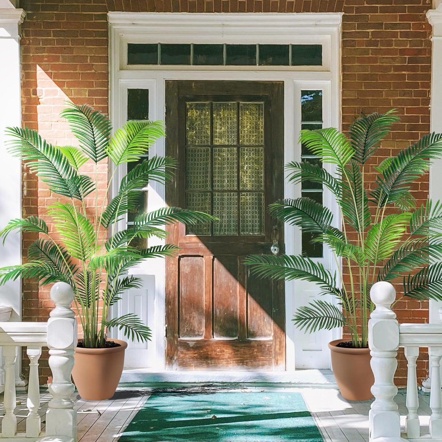 KOL 7ft 2-Pack Artificial Areca Palm Plant in Pot, Fake Tropical Cane Palm Silk Tree Indoor Outdoor, Dypsis Lutescens Plants, 82.7in Lifelike Faux Silk Plant Home Garden Decoration, Housewarming Gift