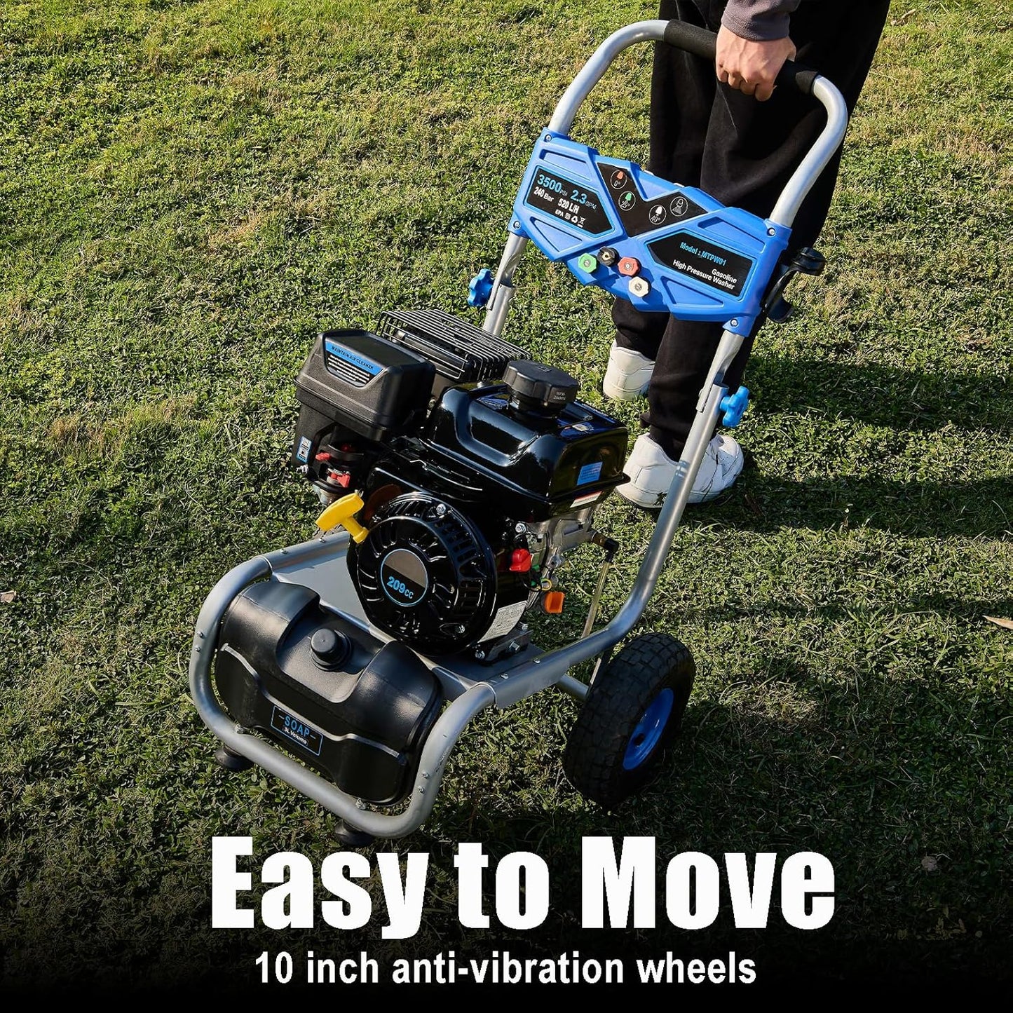 Gas Pressure Washer 3500 PSI, 2.3 GPM Heavy Duty High Power Washer,209CC 7HP Engine with 25Ft Pressure Hose, Axial Aluminum Pump, Soap Tank, 4 Quick Connect Nozzle (Blue)