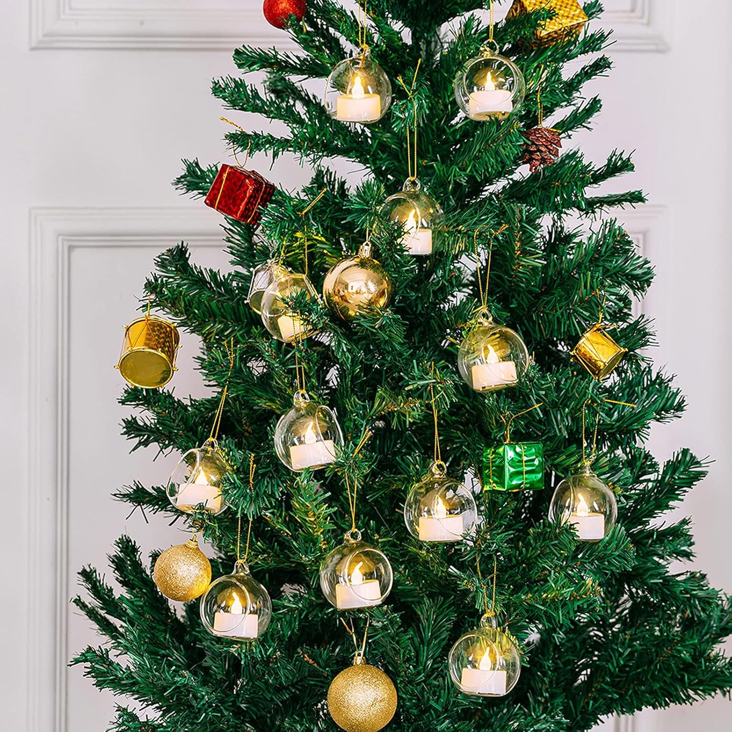 Nuptio 24 Pcs Hanging Glass Tealight Holder Globe 2.36" Diameter, Tea Light Candle Holders Wedding Christmas Halloween Home DIY Gifts, Garden Hanging Ornaments Outdoor Candle Holders