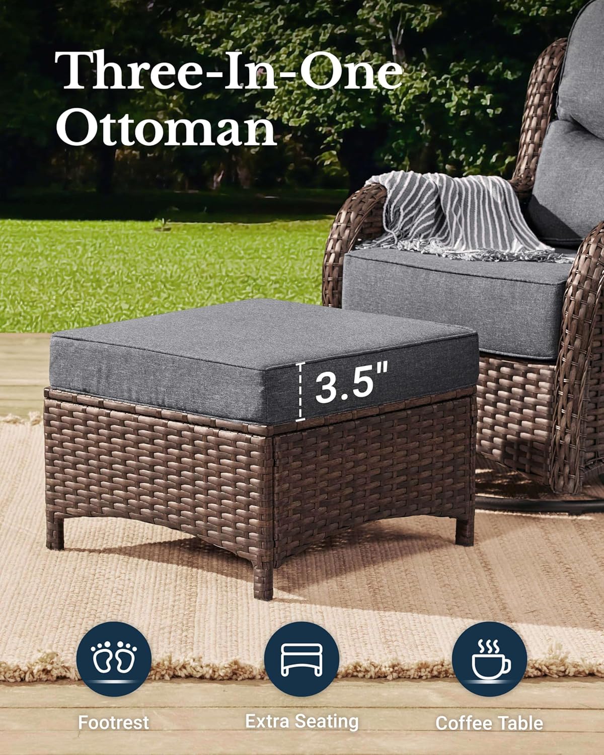 HILLGA Luxury Patio Furniture Set with 6-inch Thick Cushion, Outdoor Loveseat and High Back Swivel Rocker Patio Chairs, 6PCS Wicker Conversation Set for Deck Yard and Poolside, Dark Grey (V2)