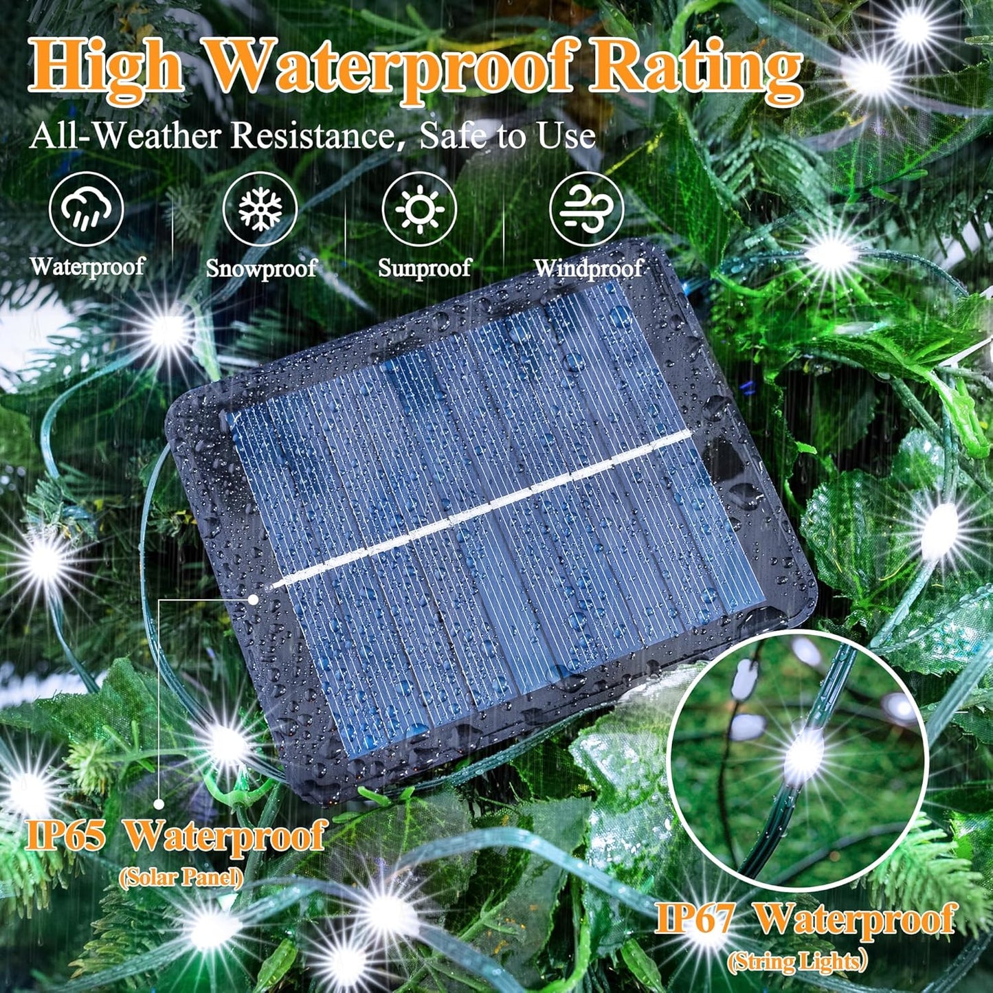 2 Pack Solar String Lights Total 240LED 80FT, IP67 Waterproof Solar Lights for Outside with 8 Modes, Upgraded Solar Panel Fairy Lights for Garden Party Wedding Decorations (Cool White) …