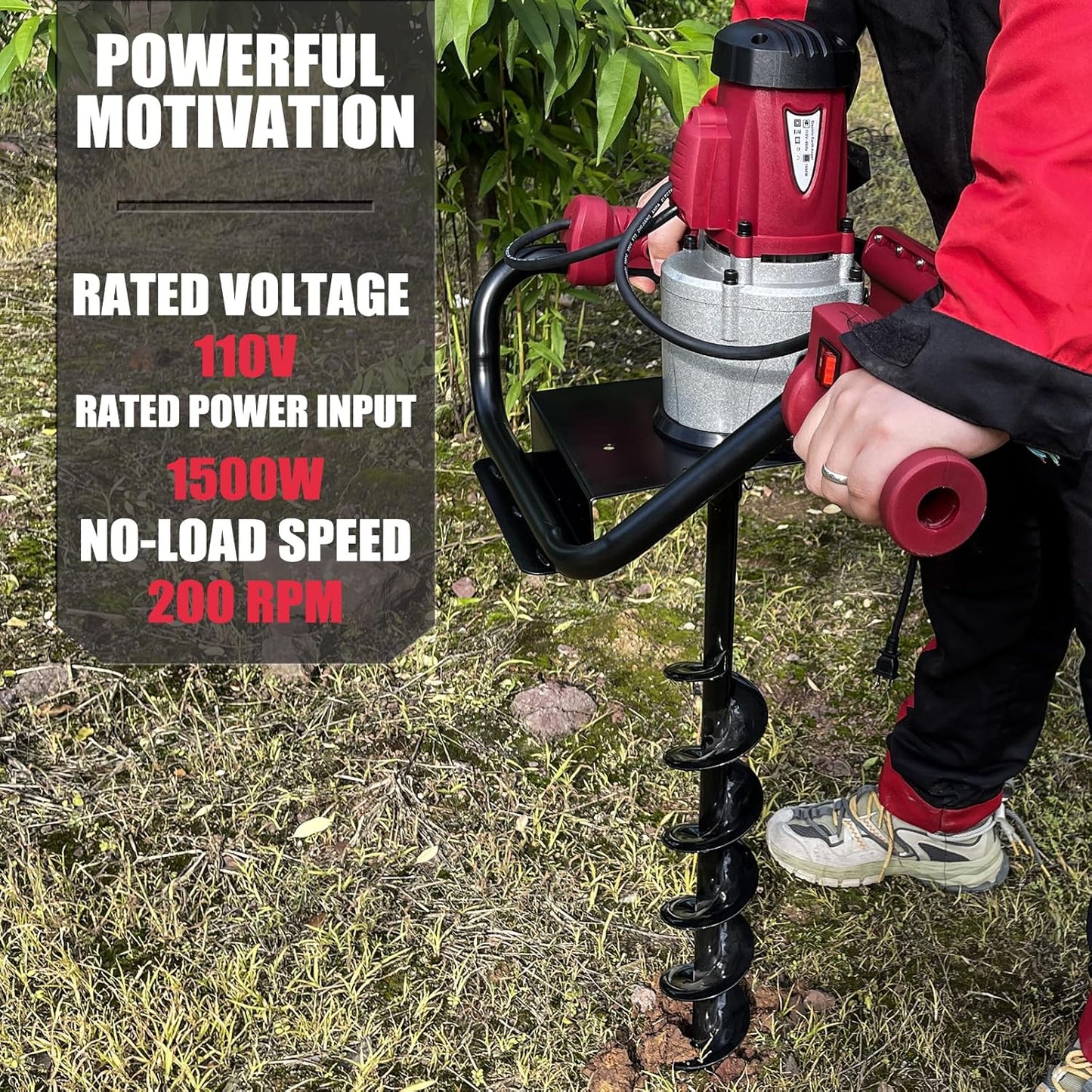 JKCHENPRO Earth Auger with Reverse Function, 1500W Electric Post Hole Digger with 6" Drill Bit, 110V Electric Powered Auger for Fence Posts, Tree Planting, Landscaping & Gardening