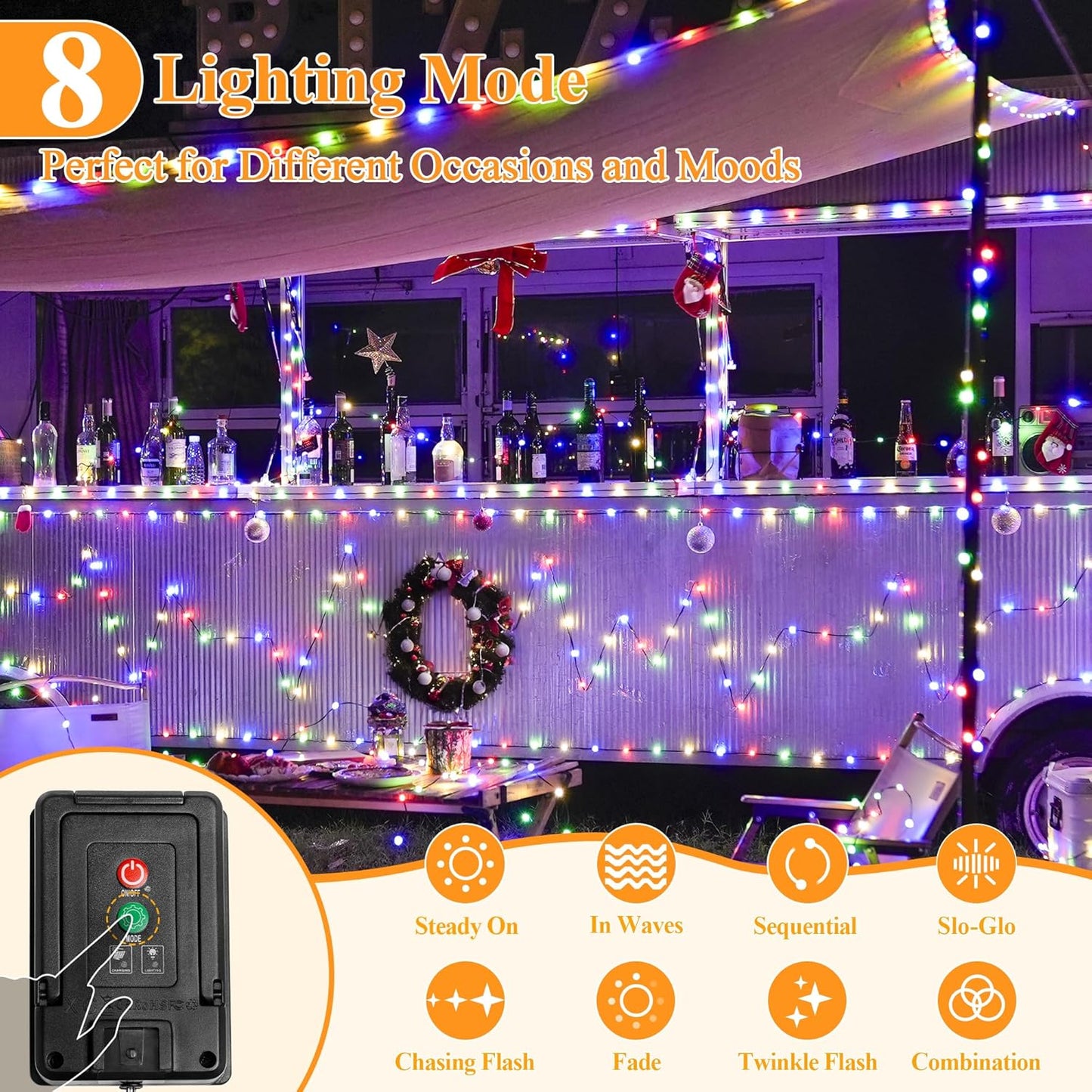 Solar String Lights 120LED 40FT, IP67 Waterproof String Lights for Outside with 8 Lighting Modes, Upgraded Solar Panel Fairy Lights for Garden Party Wedding Decorations (Multicolor)
