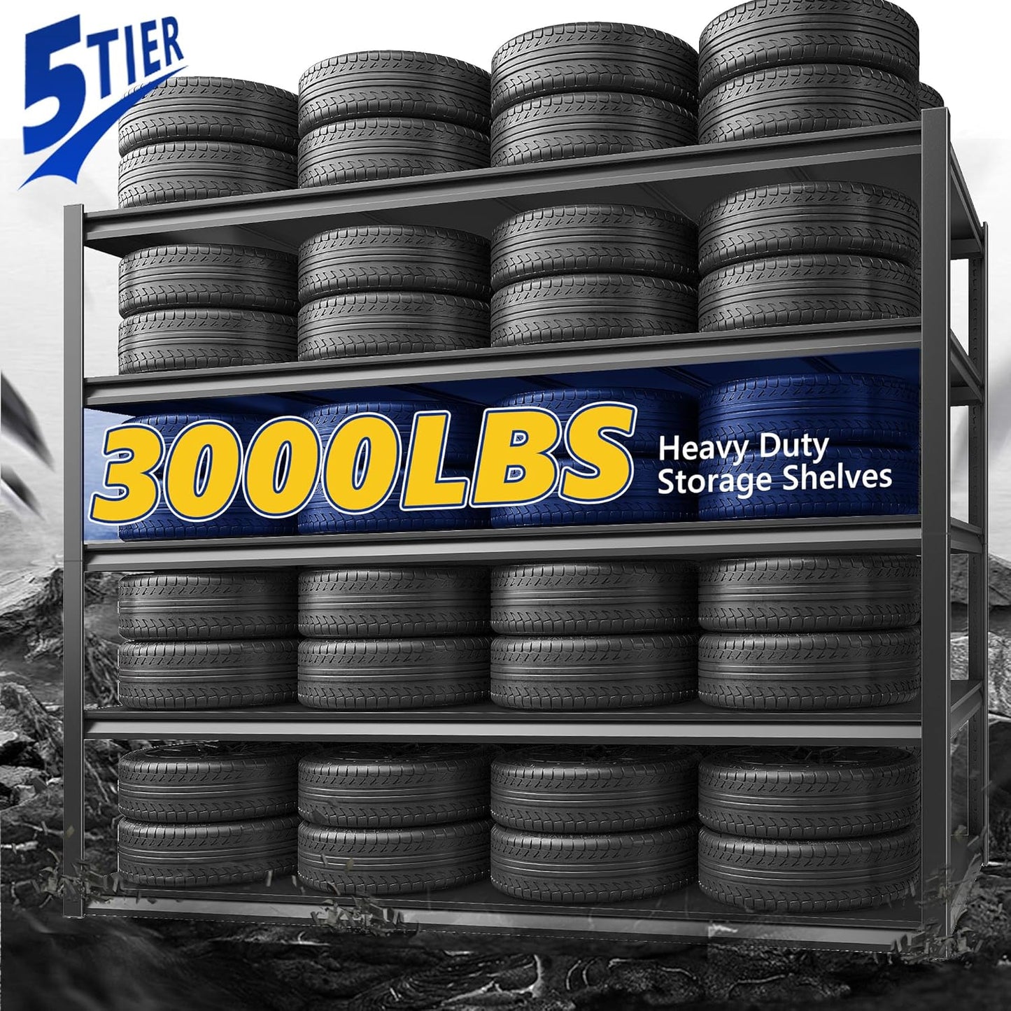 REIBII Garage Shelving 48.2" W Storage Shelves 3000LBS Metal Shelving Heavy Duty Adjustable Metal Shelf 5 Tier Pantry Shelves for Basement Warehouse Supermarket 72.2" H x 24.2" D x 48.2" W, 3 Pack