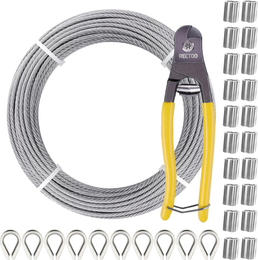 200FT 1/8" T316 Stainless Steel Cable with Cutter, 7x7 Strands Aircraft Wire Rope for Deck Railing, Stair Handrail, Porch Fence, High Strength for Indoor and Outdoor Use