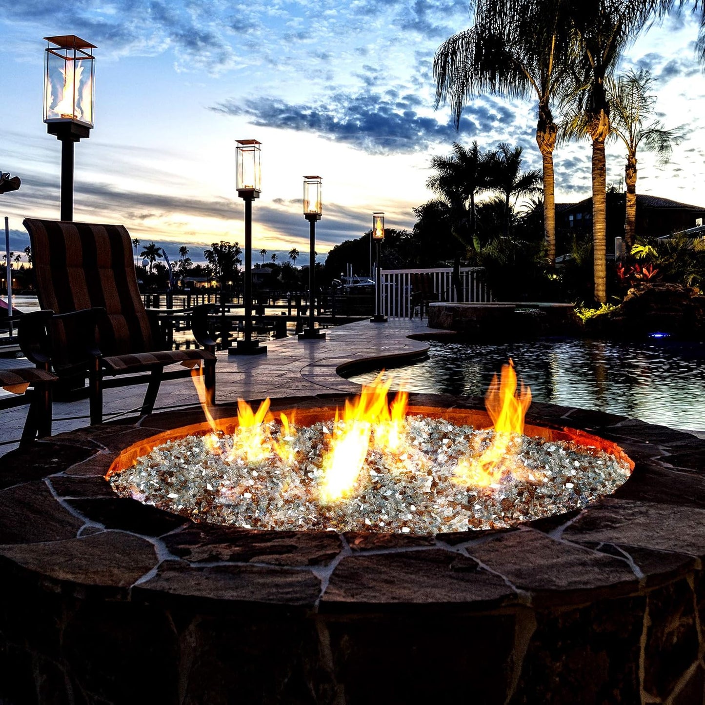 Mr. Fireglass 10 Pounds Blended Reflective Fire Glass for Fire Pit Fireplace and Landscaping, 1/2 Inch Mixed Colored High Luster Fireglass Rocks for Outdoor ＆ Indoor Use Aqua Blue+Copper+Platinum