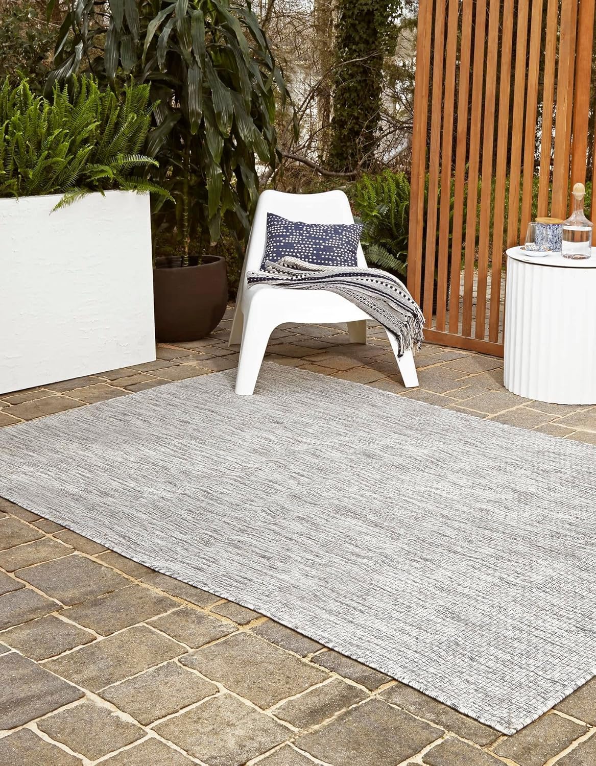 Unique Loom Collection Casual Transitional Solid Heathered Indoor/Outdoor Flatweave Area Rug (10' x 14' 1" Rectangle, Light Gray/Ivory)