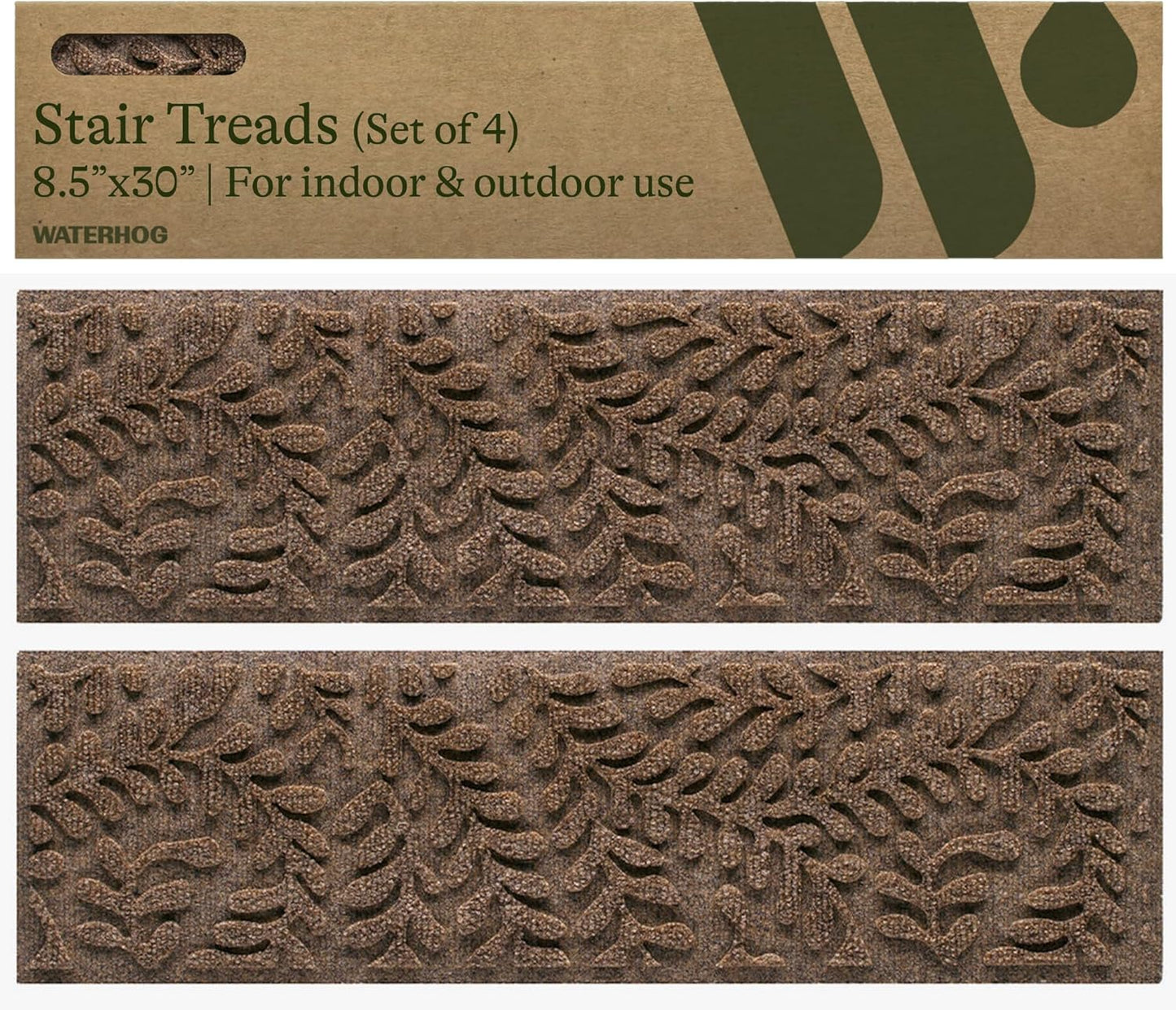 Bungalow Flooring Waterhog Stair Treads (Set of 4) – 8 1/2 x 30 Inches, Durable,Water-Trapping, Indoor/Outdoor Floor Covering, Boxwood Collection – Made in USA, Dark Brown