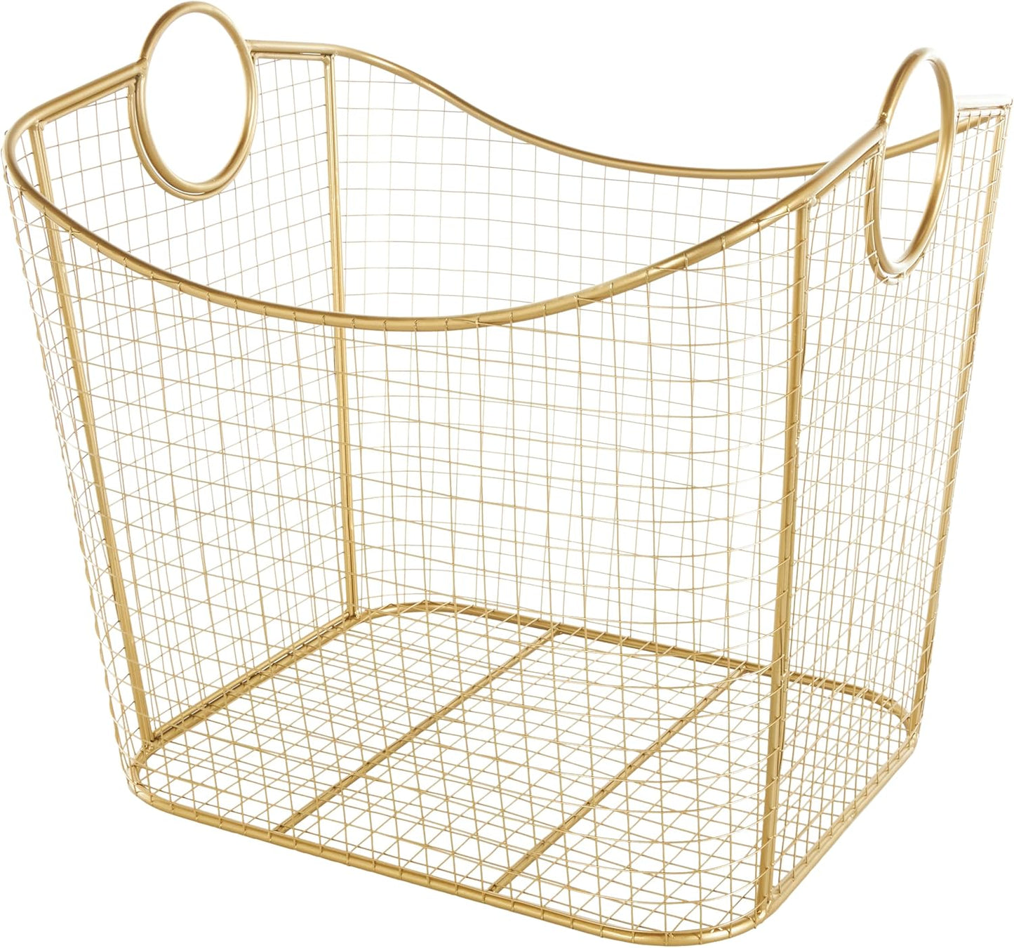 Deco 79 Metal Decorative and Functional Storage Basket Deep Basket Organizer with Round Handles, Basket for Storage 20" x 18" x 19", Gold