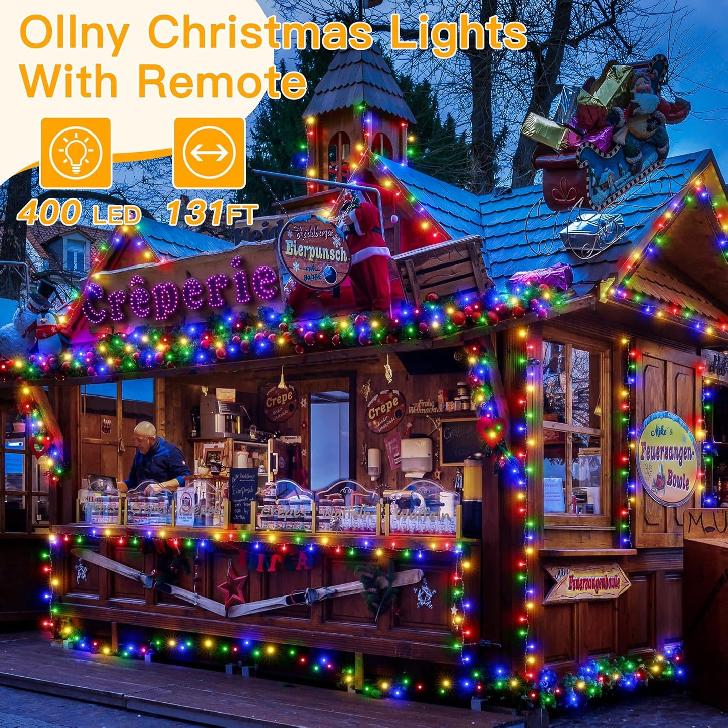 Ollny Christmas Lights Outdoor 400LED 131FT, Multicolor Fairy Lights with Remote 3 Timer, Plug in 8 Modes String Lights for Bedroom Indoor Outside House Party Xmas Decorations