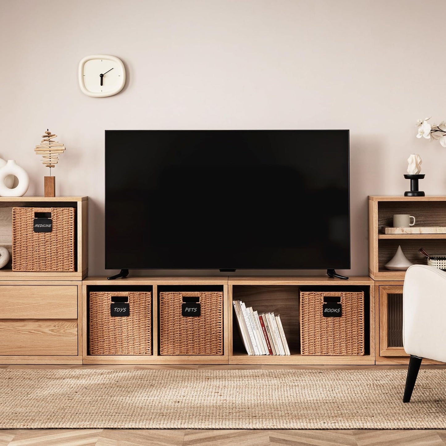 UBBCARE 2 Pack Wicker Basket, 12×12 Storage Cubes with Label, Foldable Cube Storage Bin with Handle, Square Storage Basket for Shelves, Woven Paper Rope Basket for Organizing, Caramel